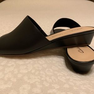 Black leather slide sandal